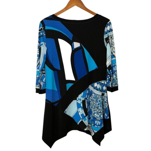 Eva Varro Black Turquoise & White Geometric Design Tunic Top Jersey Knit Size XL - Picture 4 of 6